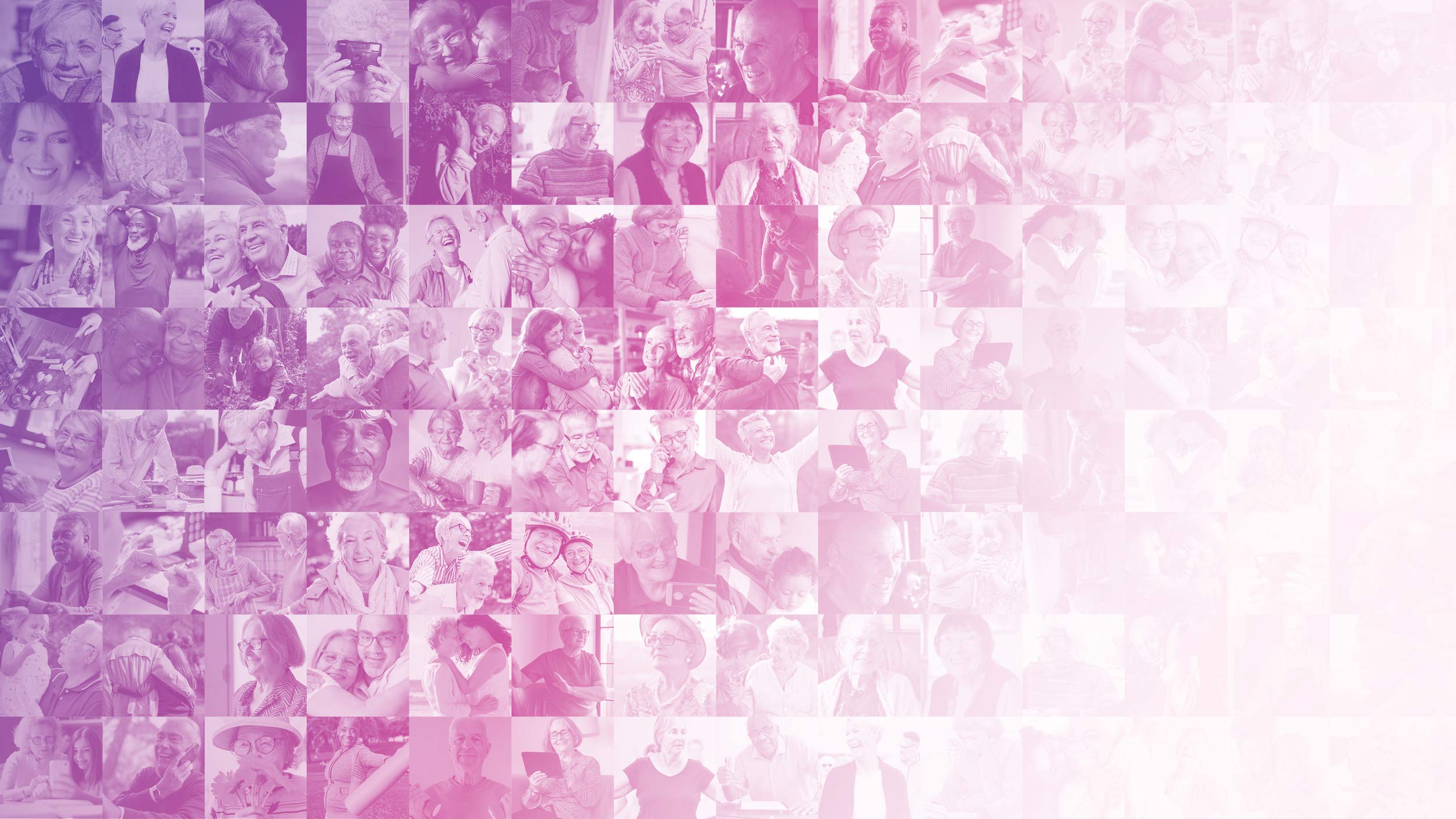 EverFit tiled imagery of people in later life with a coloured overlay