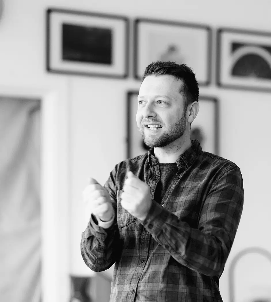 Mike Owen Black and white image doing a course