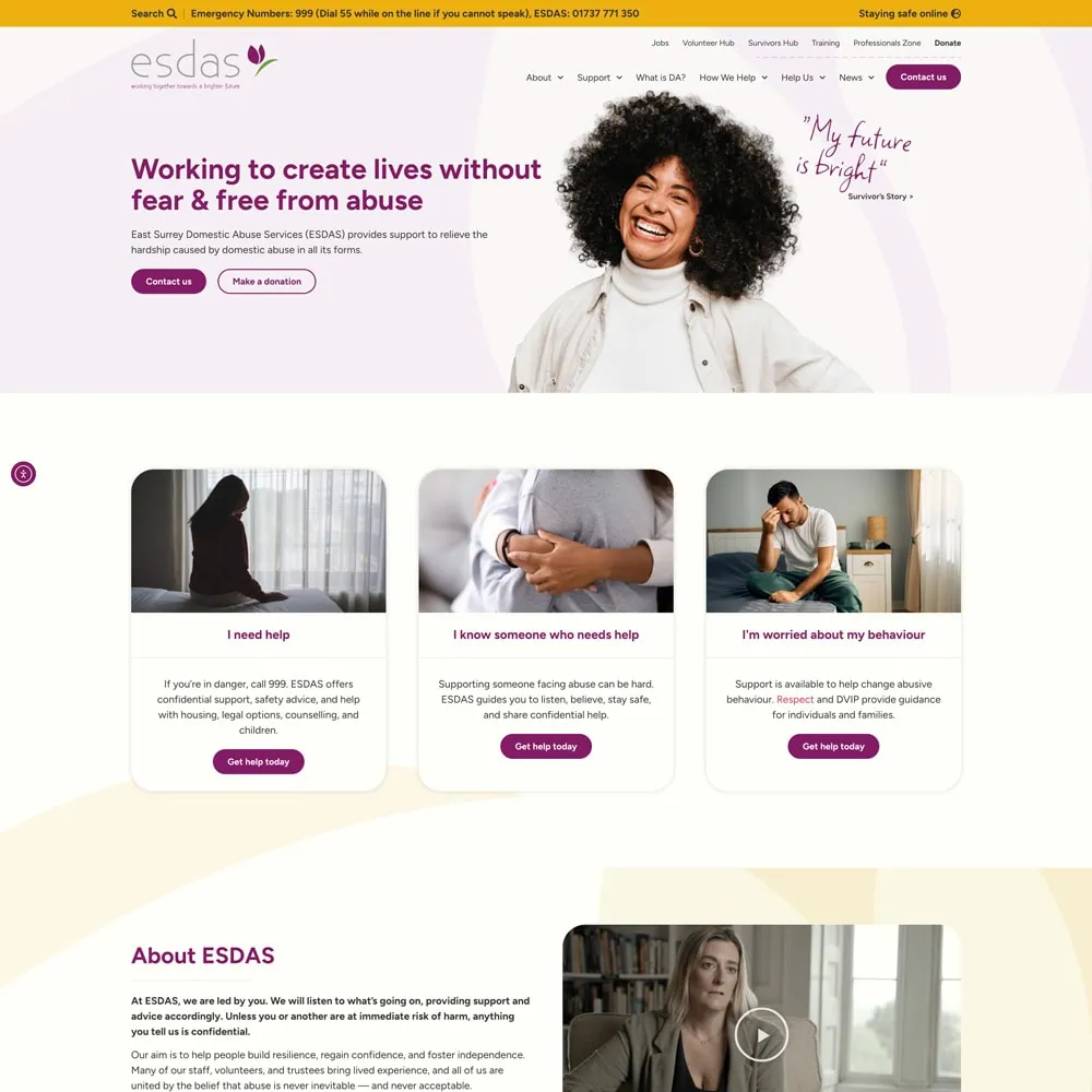 ESDAS website homepage screenshot
